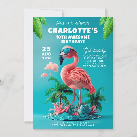 Flamingo Paradise Tropical Celebration Bash Kaart (Voorkant)