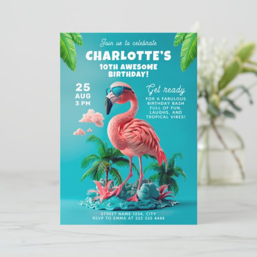Flamingo Paradise Tropical Celebration Bash Kaart (Staand voorkant)