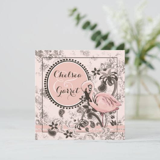 Flamingo Paradise Wedding Kaart (Staand voorkant)
