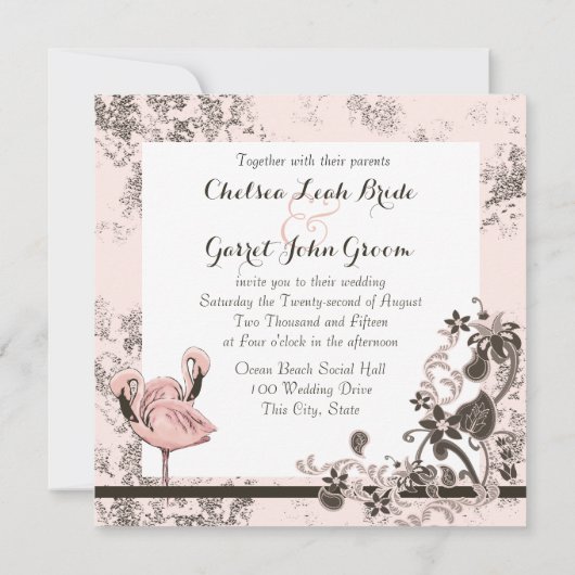 Flamingo Paradise Wedding Kaart (Achterkant)