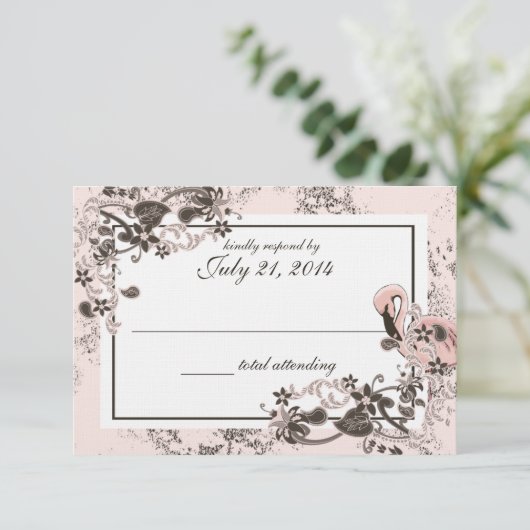 Flamingo Paradise Wedding Response RSVP Kaartje (Staand voorkant)