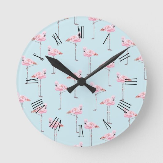 FLAMINGO PARK BLUE Round Wall Clock Ronde Klok (Voorkant)