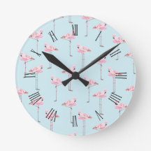 FLAMINGO PARK BLUE Round Wall Clock