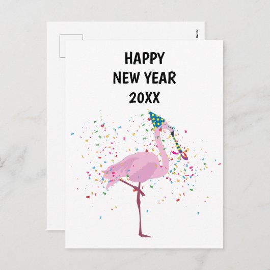 Flamingo Parting - Animals Holiday New Years Card Feestdagenkaart (Voorkant / Achterkant)