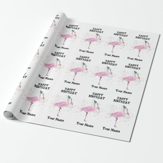 Flamingo Parting - Dieren op de Birthday Party Cadeaupapier (Uitgerold)