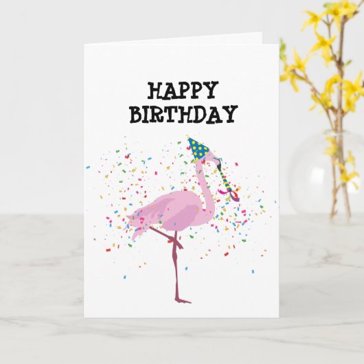 Flamingo Parting - Dieren op de Birthday Party Kaart (Gele Bloem)