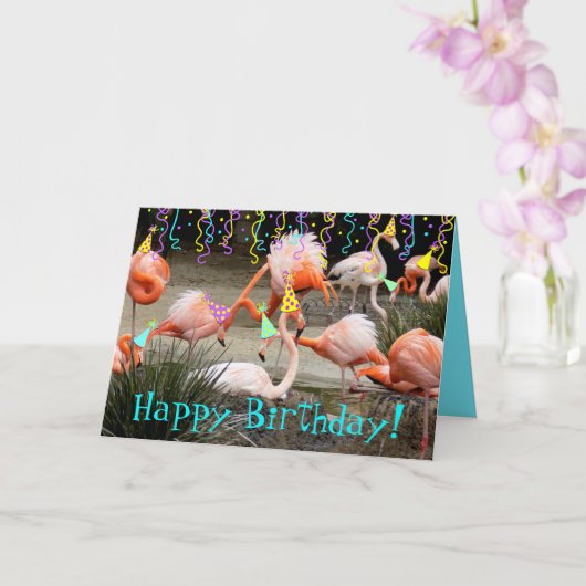 Flamingo Party Birds Happy Birthday Kaart (Orchidee)