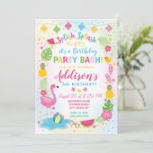 Flamingo Party Birthday Invitation Kaart (Staand voorkant)
