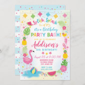 Flamingo Party Birthday Invitation Kaart (Voorkant / Achterkant)