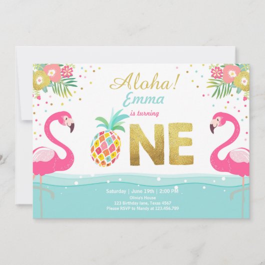 Flamingo party call Tropical Pineappel Luau Kaart (Voorkant)