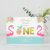 Flamingo party call Tropical Pineappel Luau Kaart (Staand voorkant)