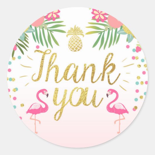 Flamingo Party Favor Labels Tropisch Dank u wel (Voorkant)