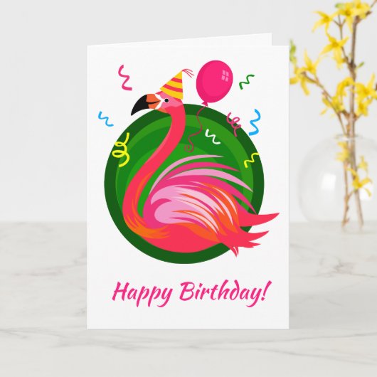 Flamingo Party Illustration Card Kaart (Gele Bloem)