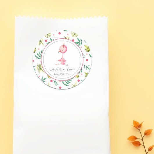 Flamingo Party Personalized Cute Baby shower Ronde Sticker
