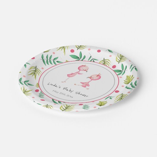 Flamingo Party Personalized Twins Baby shower Papieren Bordje (Gekanteld)