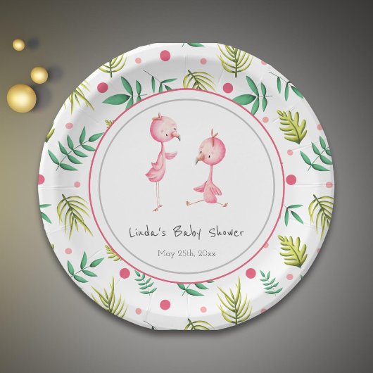 Flamingo Party Personalized Twins Baby shower Papieren Bordje