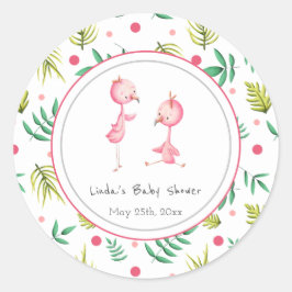 Flamingo Party Personalized Twins Baby shower Ronde Sticker