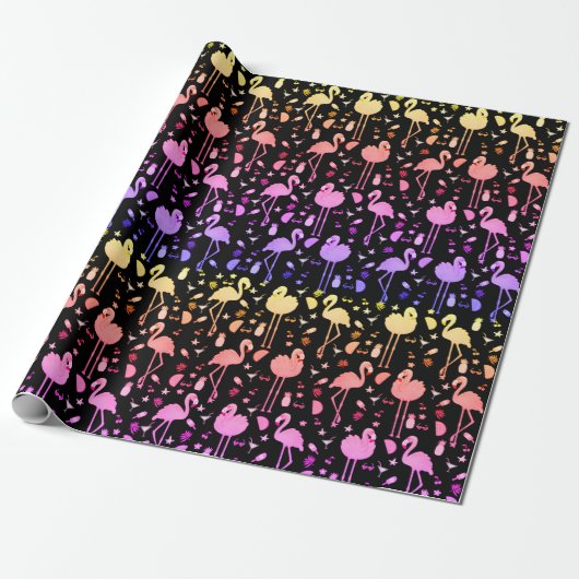 Flamingo Party Technicolor Wrapping Paper Cadeaupapier (Uitgerold)