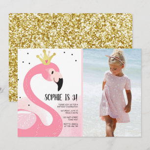 Flamingo party Tropical Pink Gold Girl Birthday Kaart