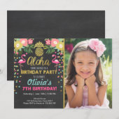 Flamingo party-uitnodiging Tropical Birthday luau Kaart (Voorkant / Achterkant)