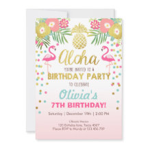 Flamingo party-uitnodiging Tropical Birthday luau