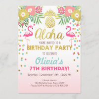 Flamingo party-uitnodiging Tropical Birthday luau