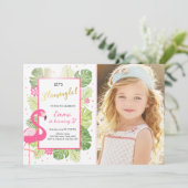 Flamingo party-uitnodiging Tropical Birthday luau Kaart (Staand voorkant)