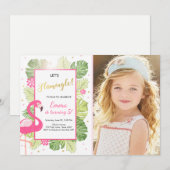 Flamingo party-uitnodiging Tropical Birthday luau Kaart (Voorkant / Achterkant)