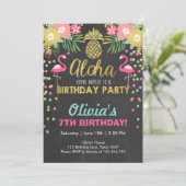 Flamingo party-uitnodiging Tropical Birthday luau Kaart (Staand voorkant)