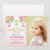 Flamingo party-uitnodiging Tropical Birthday luau Kaart (Voorkant / Achterkant)