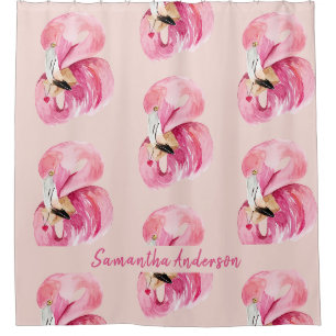 Flamingo patroon en naam exotische roze Waterverf Douchegordijn