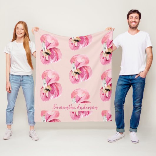 Flamingo patroon en naam exotische roze Waterverf Fleece Deken (In situ)