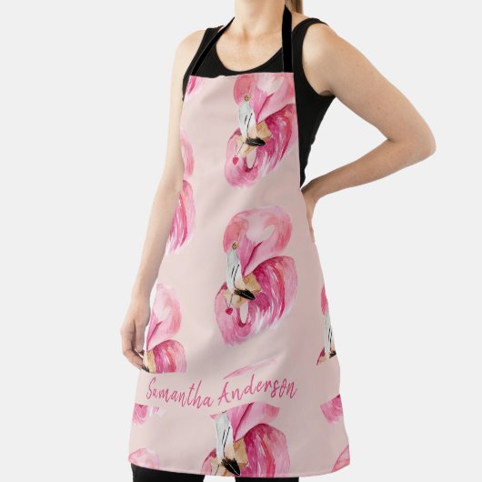 Flamingo patroon en naam exotische roze Waterverf Schort (Insitu)