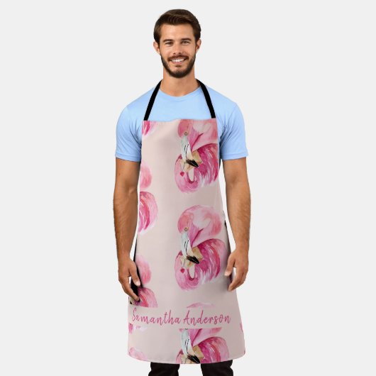 Flamingo patroon en naam exotische roze Waterverf Schort (Gedragen)