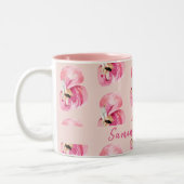 Flamingo patroon en naam exotische roze Waterverf Tweekleurige Koffiemok (Links)