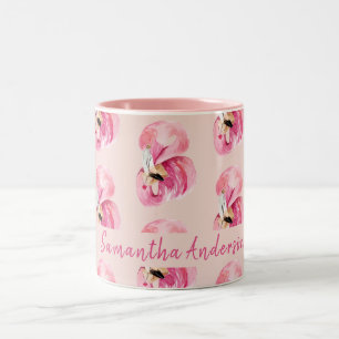 Flamingo patroon en naam exotische roze Waterverf Tweekleurige Koffiemok