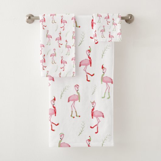 Flamingo patroon kersttaarroze bad handdoek (Insitu)