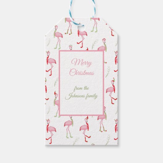 Flamingo patroon kersttaarroze cadeaulabel (Voorkant)