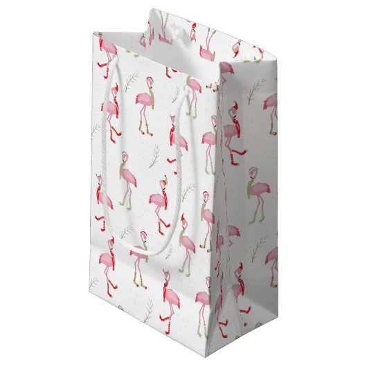 Flamingo patroon kersttaarroze klein cadeauzakje (Voorkant Gekanteld)