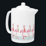 Flamingo patroon kersttaarroze theepot<br><div class="desc">Cute roze flamingo in Santa hat scarf en sokken geweldig idee voor kerstvakantieversiering</div>