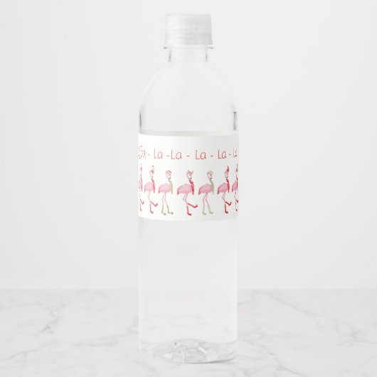 Flamingo patroon kersttaarroze waterfles etiket (Voorkant)