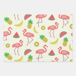 Flamingo patroon met leuke zomervruchten inpakpapier vel