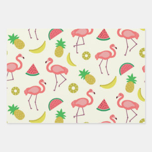 Flamingo patroon met leuke zomervruchten  inpakpapier vel