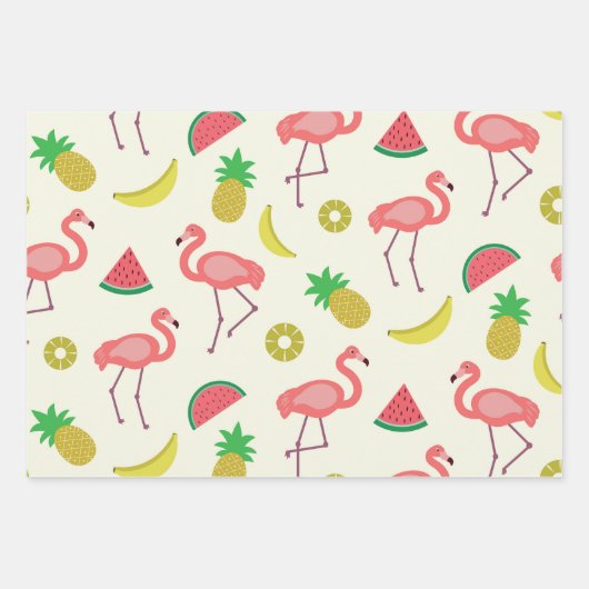 Flamingo patroon met Watermeloen en Ananas Inpakpapier Vel (Voorkant)