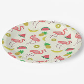 Flamingo patroon met Watermeloen en Ananas Papieren Bordje (Gekanteld)