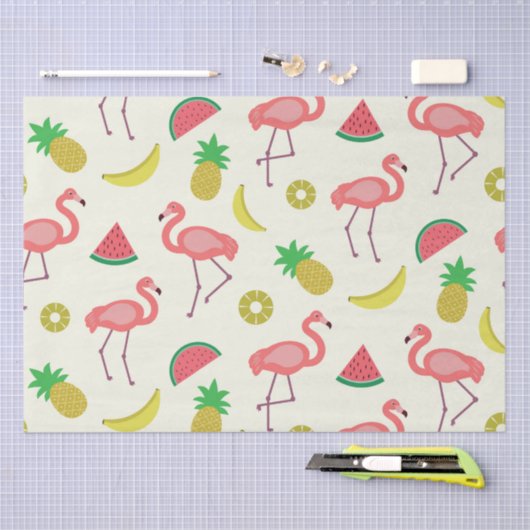 Flamingo patroon met Watermeloen en Ananas Tissuepapier (Craft)