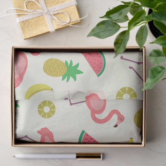Flamingo patroon met Watermeloen en Ananas Tissuepapier (Geschenk)