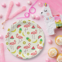Flamingo Patroon met Watermeloen en Ananassen Papieren Bordje