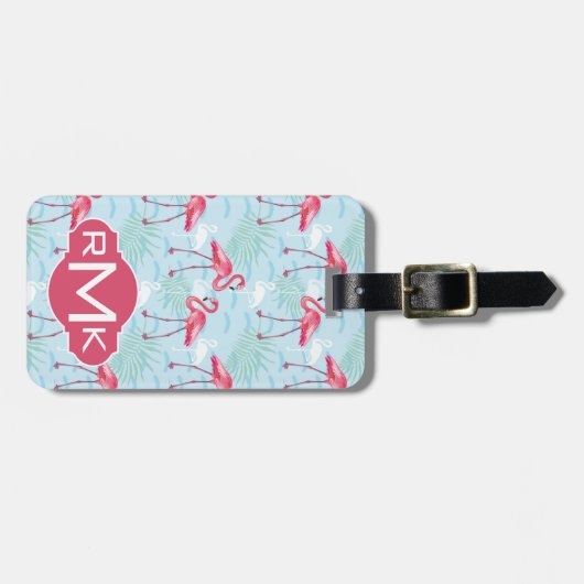 flamingo patroon | Monogram Bagagelabel (Voorkant horizontaal)