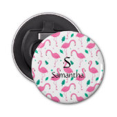 Flamingo patroon Monogram en Naam Aangepast Button Flesopener (Voorkant)